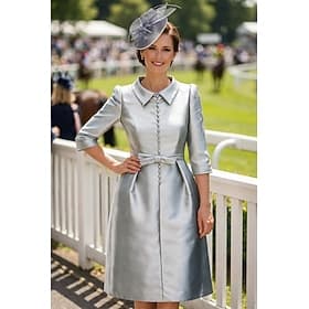 Fourreau Colonne Mi-long Robe de Soirée Robe de Cocktail Robe d'invité de mariage Robe de Mère de Mariée  Manche 3/4 Col de chemise Élégant Minimaliste robe de
