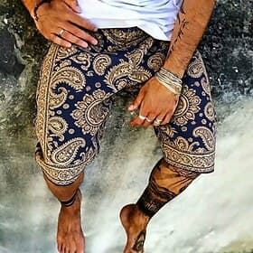 Men's Paisley Floral Print Ethnic Sweat Shorts Beach Shorts Terry Shorts Mid Waist Retro Vintage Daily Streetwear Holiday Drawstring Elastic Waist 3D Print Des