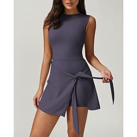 Women's Solid Colored Tennis Dress with Shorts Sports Dress Sleeveless Pocket Elastic Sweat-Wicking Breathable Tennis Golf Running Crew Neck Dress Dark Grey Bl