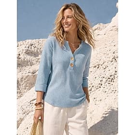 Women's Waffle Shirt Blouse Buttons Solid Color Stylish Casual Long Sleeve V Neck Regular Tops Daily Blue Yellow Red Purple Green Spring Fall