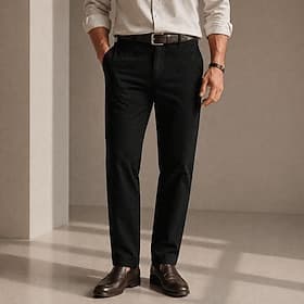 Men's Chino Trousers – Micro-Elastic, Front Pockets, Comfortable, Casual  Business, Black  White