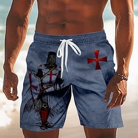 Men's Knights Templar Crusaders Cross Swim Trunks Bathing Suits Swim Shorts Board Shorts Mid Waist Retro Vintage Outdoor Vacation Dailywear Side Pockets Mesh L thumbnail 2