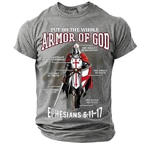 T-shirt des Croisés de la Bible 'Mettez toute l'armure de Dieu' Chevalier médiéval Croisé Éphésiens 6:11-17 verset biblique T-shirt religieux chrétien graphiqu