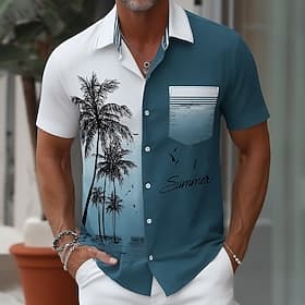 Herren Kokospalme Farbverlauf Tropische Pflanzen Sommer Hawaiihemd Tropische Hemden Alohahemd Kurzarm Hawaiianisch Strandurlaub Sommer Frühling Umlegekragen 3D