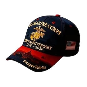 U.S. Marine Corps 250th Anniversary Baseball Cap 1776-2026, Embroidered Military Hat with Semper Fidelis, American Flag, Red  Blue Patriotic Adjustable Cap