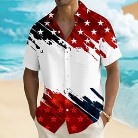 Men's 4th of July U.S. 250th Anniversary American Flag Shirt Summer Shirt Button Up Shirt Short Sleeve Patriotic Outdoor Holiday Summer Spring Turndown 3D Prin