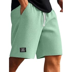 Men's Waffle Shorts Summer Shorts Beach Shorts Casual Shorts Drawstring Elastic Waist Solid Color Comfort Knee Length Daily Outdoor Streetwear Vacation Fashion