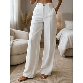 Women's Wide Leg Trousers Dress Pants Casual Pants Fashion Streetwear Basic Full Length High Waist Plain Pocket Elastic Waist Comfortable Inelastic Daily Offic