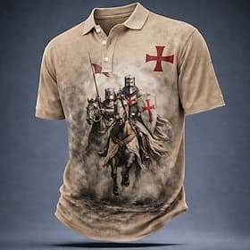 Homens Cavaleiros Templários Camisas Polo Manga Curta Camisas polo Lapela Vintage Casual Rua Roupa Esportiva Roupa Diária Impressão 3D Botões Malha Respirável