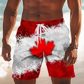 Men's Canada Soccer Flag / National flag Swim Trunks Bathing Suits Swim Shorts Board Shorts Mid Waist Patriotic Holiday Side Pockets Mesh Lining Elastic Drawst thumbnail 2