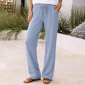 Women's Trousers Casual Pants Summer Pants Waffle Pants Vacation Fashion Basic Full Length High Waist Solid Color Plain Drawstring Pocket Elastic Waistband Com