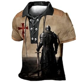 Per uomo Cavalieri Templari Polo Manica Corta Magliette polo Bavero Vintage Casual Abbigliamento casual alla moda Abbigliamento quotidiano Stampa 3D Tessuto re