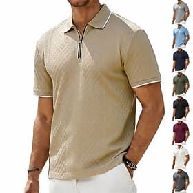 Men's Polo Shirts Zip Polo Casual Daily Lapel Short Sleeve Fashion Basic Patchwork Lightweight Quarter Zip Summer Spring Regular Fit Navy Black White Burgundy