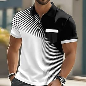 Hombre Geométrico Camisetas polo Manga Corta Camisas de polo Diseño Casual Exterior Festivos Ropa Cotidiana Bolsillo Impresión 3D Primavera verano Azul Piscina thumbnail 2