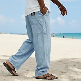 Men's Linen Pants Trousers Summer Pants Baggy Pants Beach Pants Drawstring Elastic Waist Straight Leg Solid Color Comfortable Breathable Full Length Daily Beac