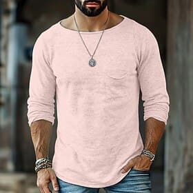 Homme Chemise Henley T-shirt en lin manche longue Bateau Été Printemps Toutes saisons Couleur Unie ancien Bohème Occasionnel Poches Pur Occasionnel Vacances Ru thumbnail 2
