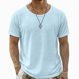 Men's Tee Top Linen T-Shirt Short Sleeve V Neck Summer Solid Color Plain Fashion Designer Basic Basic Soft Casual Vacation Street White Top Tee for Men