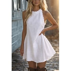 Damen Minikleid Sommerkleid Weißes Kleid Abschlusskleid Baumwoll-Leinenkleid Basic Täglich Urlaub Date Lässiger Schnitt Einfach Ärmellos Rundhalsausschnitt Sch