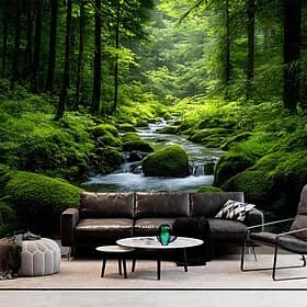 Nature Forest Wall Tapestry Sunrays Sunlight Through Trees Landscape Wall Hanging Misty Woodland Mossy Pine Forest Scenery Large Fabric Poster for Bedroom Livi