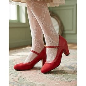 Women's Vintage 1950s Style Red Mary Jane Heels - Elegant Round Toe Block Heel Pumps with Ankle Strap for Retro Parties, Weddings  Classic Pin-up Outfits