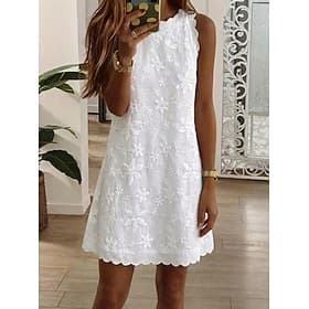 Women's Mini Dress Lace Dress White Dress Elegant Beach Vacation Holiday Regular Fit Floral Sleeveless Crew Neck Blue Black White Pink Summer Spring