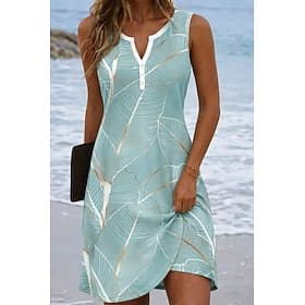 Damen Minikleid Sommerkleid Urlaub Lässig Täglich Strand Ferien Normale Passform Grafik Batik Abstrakt Ärmellos V Ausschnitt Hellgrün Rosa Himmelblau Sommer Fr