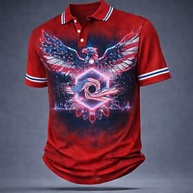 4th of July 2026 250th Men's Eagle Polo Shirts Short Sleeve Polo Shirts Collared Shirts Casual Outdoor Athleisure Buttons Spring Summer Blue Red Gray