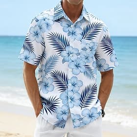Men's Floral Print Tropical Flowers Palm Leaf Hawaiian Shirt Tropical Shirts Aloha Shirt Short Sleeve Hawaiian Beach Vacation Wear Summer Turndown 3D Print Fro