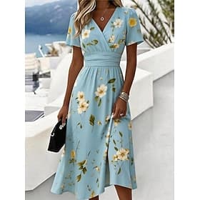 Femmes Robe Midi Robe fourreau Vacances Occasionnel Boho Quotidien Robe d'Été Robe de Printemps Coupe régulière Fleuri Graphique Manche Courte Col ras du cou C thumbnail 7