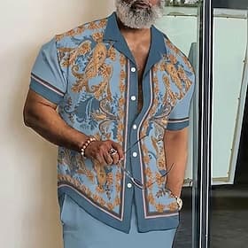 Men's Paisley Floral Print Ethnic Shirt Button Up Shirt Camp Collar Shirt Short Sleeve Vintage Retro Streetwear Vacation Summer Spring Cuban Collar 3D Print Bl thumbnail 2