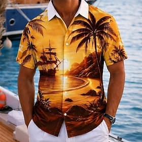 Men's Coconut Tree Nature  Landscapes Tropical Plants Summer Hawaiian Shirt Tropical Shirts Aloha Shirt Short Sleeve Hawaiian Beach Vacation Wear Summer Spring