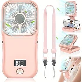 Handheld Fan Portable, Foldable Mini Neck Fan with LED Display  Power Bank, 180° Folding Personal Fan with Phone Holder, USB Rechargeable Hands-Free Small Pock