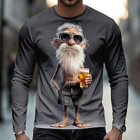Homme Vieil Homme T-shirt manche longue T-shirt Impression 3D Col ras du cou Chemise Occasionnel Drôle Quotidien Vacances Rue Bleu Jaune Violet Été Printemps A