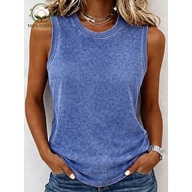 SoftFade™ Women's Vintage 100% Cotton Tank Top - Soft Washed Sleeveless Basic Tops
