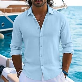 Per uomo Camicia Camicia di lino Camicia Estiva Abbigliamento da spiaggia Camicia con Bottoni Semplice Casuale Quotidiano Nero Bianco Rosa Blu marino Manica Lu thumbnail 2