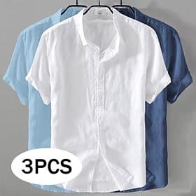 Men's Shirt Linen Shirt Summer Shirt Beach Wear Button Up Shirt Plain Casual Beach BlackWhiteGray Navy BlueBlueWhite KhakiGreenNavy Blue Navy BlueBlueBlack Sho