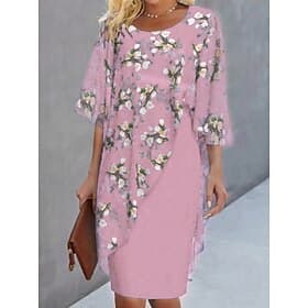 Women's Knee Length Dress Chiffon Dress Casual Dress Floral Dress Elegant Fashion Modern Outdoor Vacation Party Regular Fit Floral Half Sleeve Crew Neck Blue P