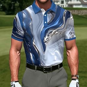 Men's Geometic Golf Sports Polo Shirts Short Sleeve Polo Shirts Collared Shirts Casual Athleisure Buttons Summer Spring Blue Lake blue Red
