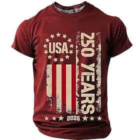 4th of July 2026 250th Men's Solid Color American US Flag T Shirt Short Sleeve T shirt 3D Print Crew Neck Shirt Vintage Retro Patriotic Daily Festival Blue Bla thumbnail 3