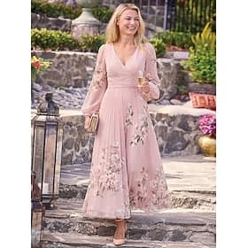Women's Maxi Dress Chiffon Dress Floral Dress Print Dress Elegant Fashion Modern Outdoor Vacation Holiday Regular Fit Floral Long Sleeve V Neck Light Green Pin thumbnail 2