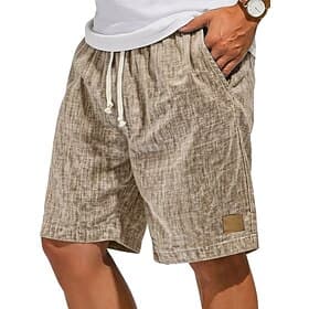 Men's Shorts Linen Shorts Summer Shorts Beach Shorts Drawstring Pocket Elastic Waist Plain Comfort Breathable Knee Length Beach Vacation Holiday Hawaiian Casua