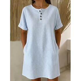 Per donna Mini abito Vestito Casual Abito a righe Vestito T-Shirt Elegante Moda Quotidiano Vacanza Vestibilità regolare A righe Manica Corta Girocollo Blu Rosa
