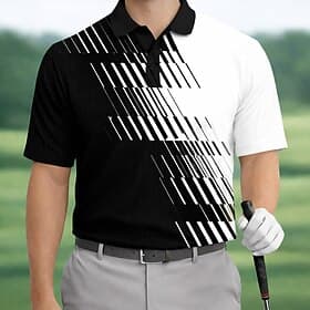 Men's Geometic Golf Sports Polo Shirts Short Sleeve Polo Shirts Collared Shirts Casual Athleisure Daily Wear 3D Print Buttons Summer Spring Blue Purple Black