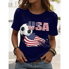World Soccer Match 2026 Women's T Shirt Print Graphic Stylish Classic Casual Short Sleeve Crew Neck Regular Tops Casual Daily Sports Ink Blue Summer Spring