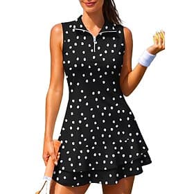Femmes Géométrique À pois Robe de tennis tenue de sport Sans manches Floral Respirant Tennis Le golf Badminton Col Polo Col zippé Robe Noir avec blanc Jaune Ro