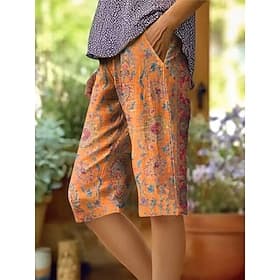 Women's Bermuda shorts Cotton Linen Shorts Vacation Vintage coastalgrandmastyle Knee Length Mid Waist Floral Graphic Print Comfort Inelastic Daily Outdoor St