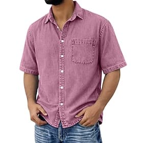 SoftFade™ Herrenhemd lässiges Hemd 100% Baumwolle Säurewäsche Hemd Hellgrün Pink Grau Hellblau Kurzarm schlicht strukturiertes Hemdkragen lässig täglich Kleidu