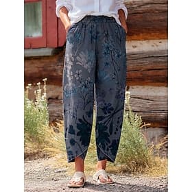 Femmes Coton mélangé Chinos Slacks Pantalon d'été Vacances Basique Décontracté / Sportif Longueur cheville Taille Moyenne Impressions Graphiques Pissenlit Avec
