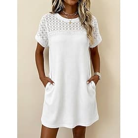 Women's Mini Dress Lace Dress Waffle Dress T Shirt Dress Tee Dress Basic Classic Daily Vacation Regular Fit Plain Short Sleeve Crew Neck Black White Pink Apric