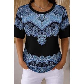 Women's Waffle T-shirt Textured Knit Tops Summer Tops Print Graphic Geometric Stylish Classic Short Sleeve Crew Neck Round Neck Long Tops Casual Daily Black an